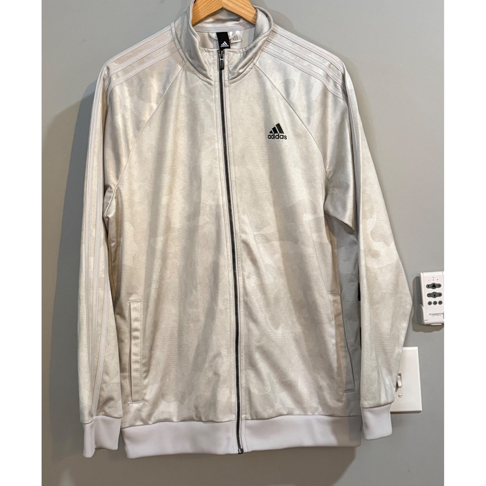 Adidas Track Jacket Mens XL Silver Camo Full Zip 3-Stripe CW2352 AV1008 Sporty